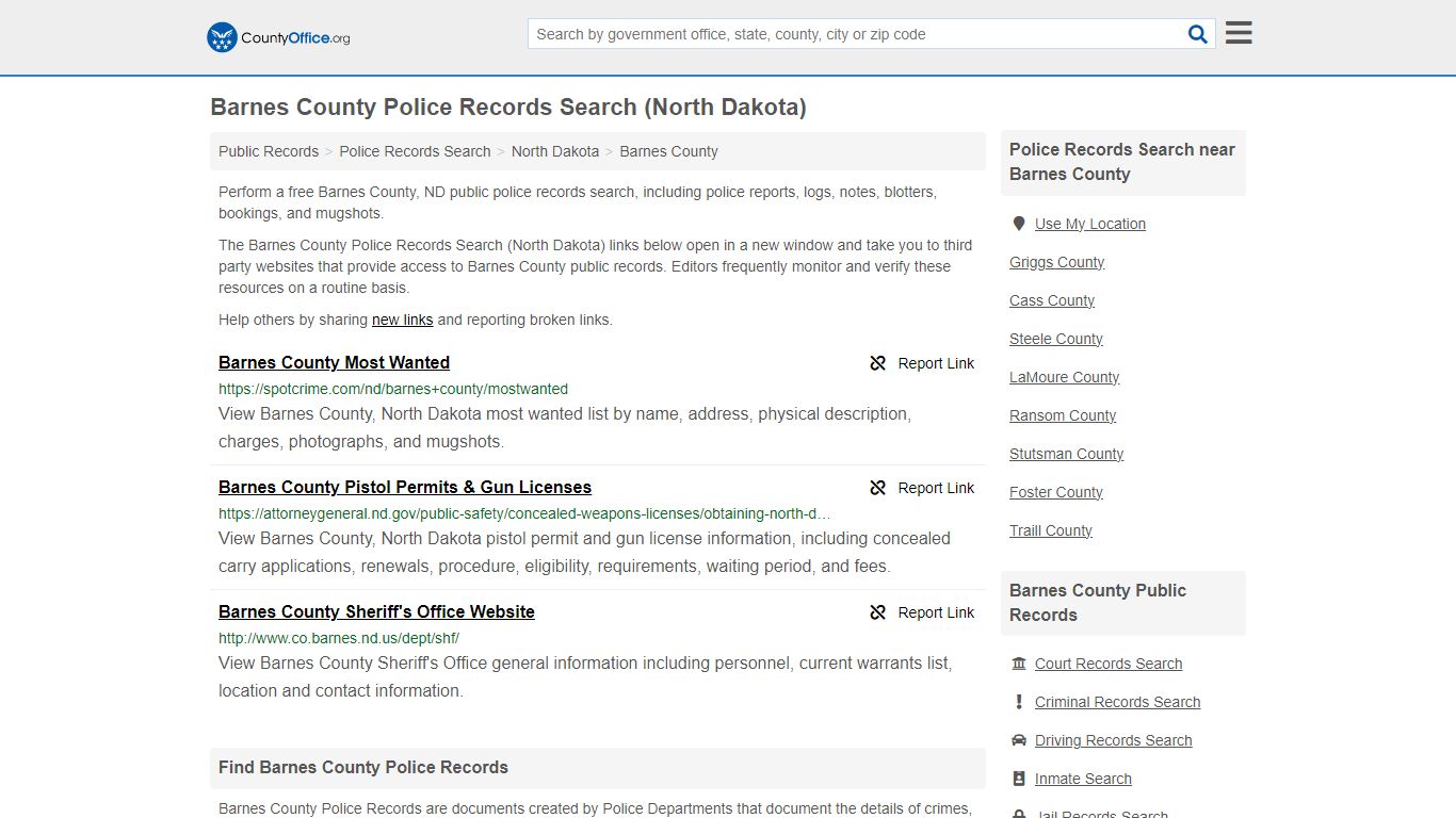 Barnes County Police Records Search (North Dakota) - County Office